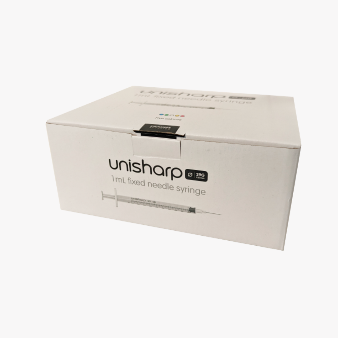 Unisharp 1ml 29g Fixed Needle Syringe 0.5 inch front 2 Unisharp 1ml 29g Fixed Needle Syringe 0.5 inch front 2